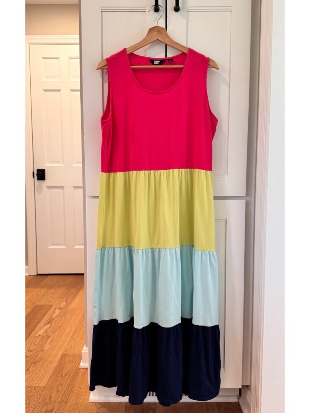 Lands End Colorblock Maxi Dress Size Large Petite Womens Colorful Pink